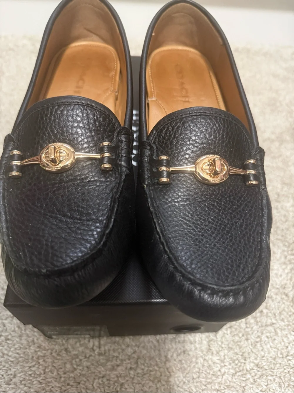Coach Black Pebbled Leather Loafers with Gold Horsebit